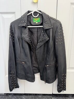 groove Black Studded Faux Leather Biker Jacket